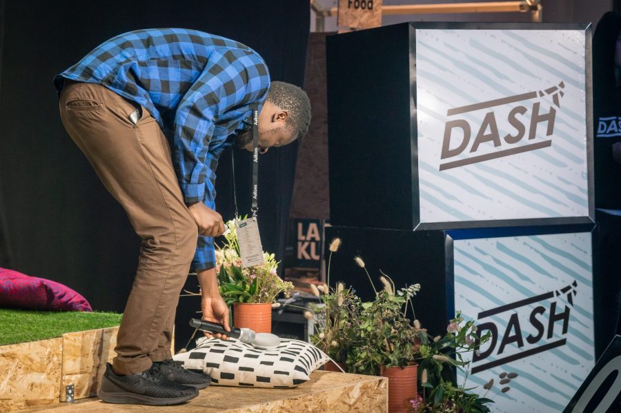 Pitching our voice demo, photo by Atte Mäkinen